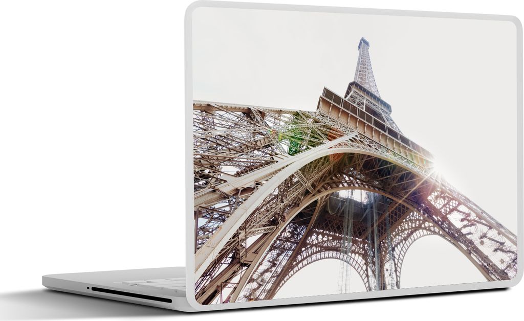 MuchoWow Laptop Aufkleber Sticker Cover Der Eiffelturm mit einem Sonnenstrahl durch den Eisenrahmen 36.5x27.5 cm - Laptop-Sticker