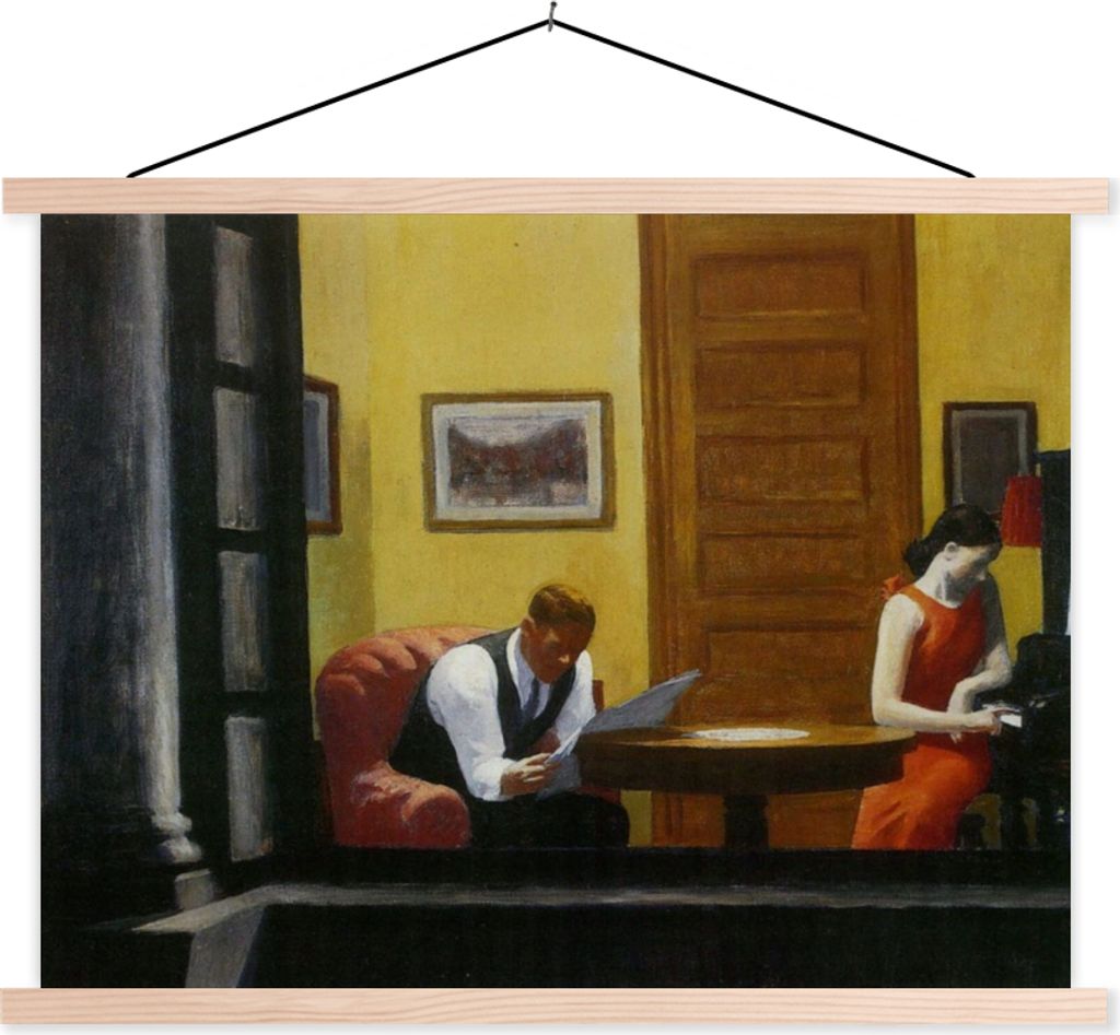 MuchoWow Textilposter Zimmer in New York - Edward Hopper 60x45 cm mit holzfarbenen Rahmen - Bild