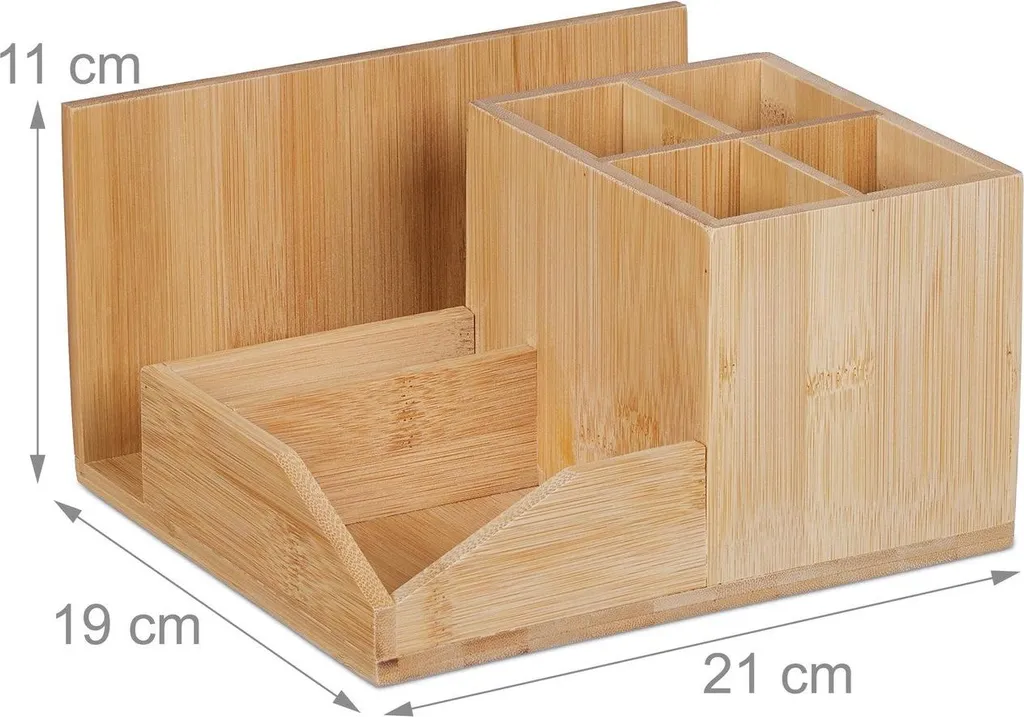 Support bureau en bambou naturel modulable avec compartiment ajustable
