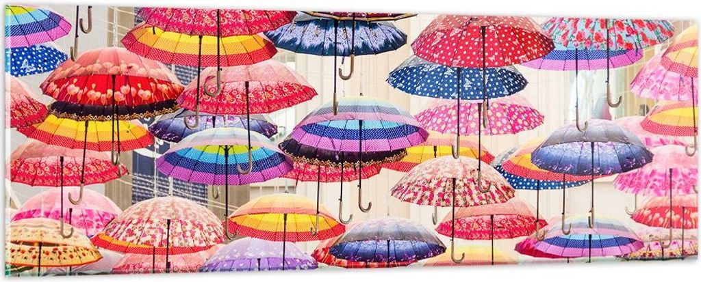 Bilder auf glas - Regenschirme City Dekoration Himmel - 90x30cm - Glasbilder - Wandbilder - Kunstdruck - Wanddekoration aus Glas - Glas Bilder - Wa...