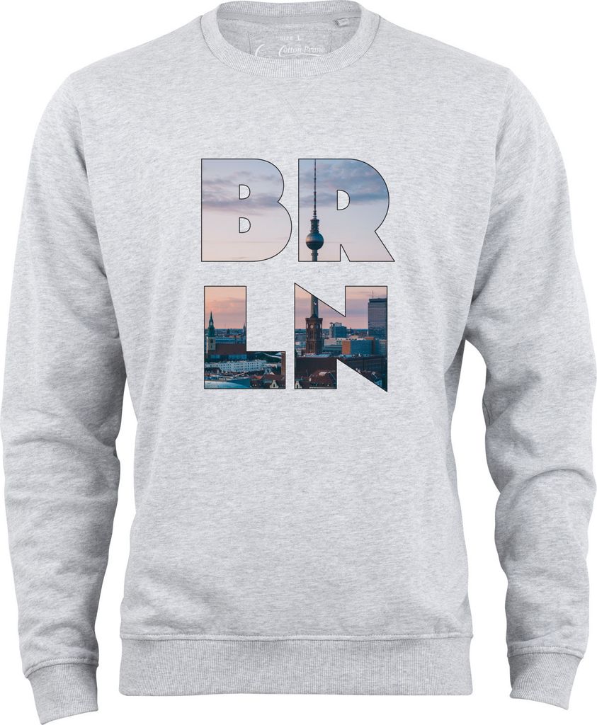 Cotton Prime Sweatshirt Skyline Berlin - Weltenbummler Kollektion XL Grau-Melange