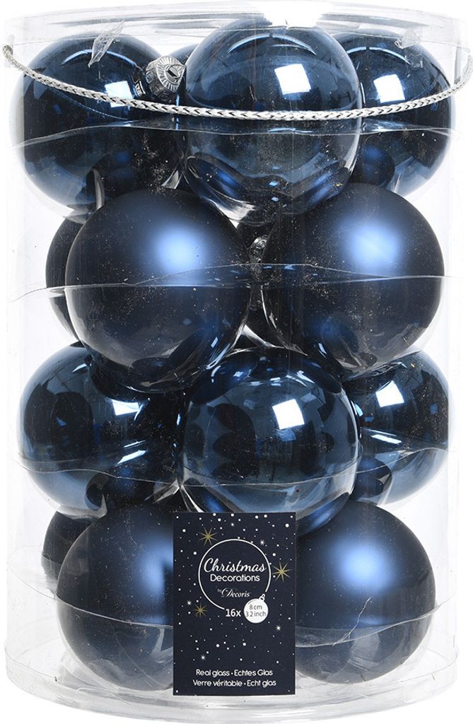 Weihnachtskugeln Glas 8cm 16 Stück - Nachtblau Produktbild 1
