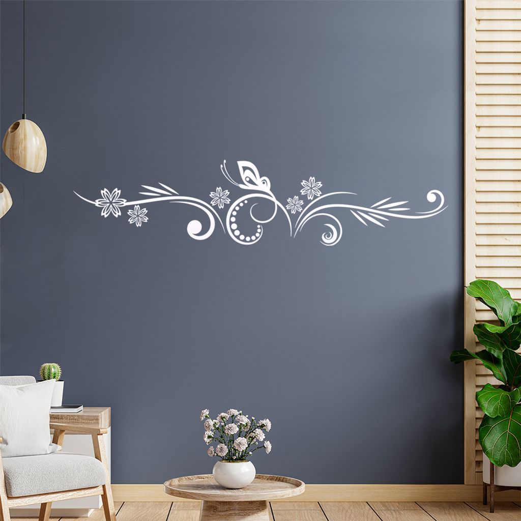 Tribal - Schmetterling - Blütren Wandtattoo in 6 Größen - Wandaufkleber Wall Sticker - Dekoration, Küche, Wohnzimmer, Schlafzimmer, Badezimmer