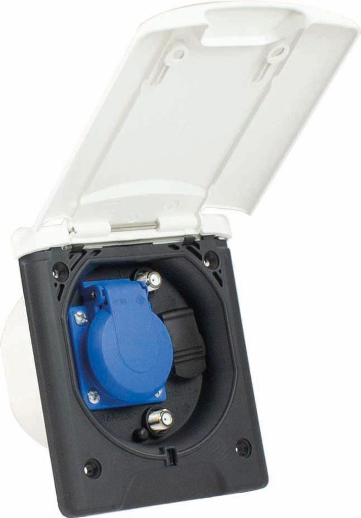 as-Schwabe Multifunktions-Einbausteckdose 1x Schuko + 2x SAT + 1x 12V DC IP44