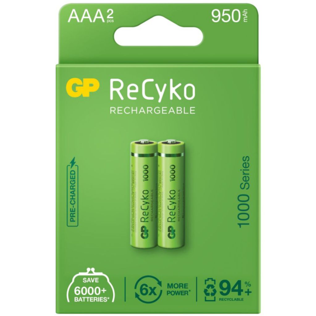 2x wiederaufladbare Batterien AAA / R03 GP ReCyko 1000 Serie Ni-MH 950mAh