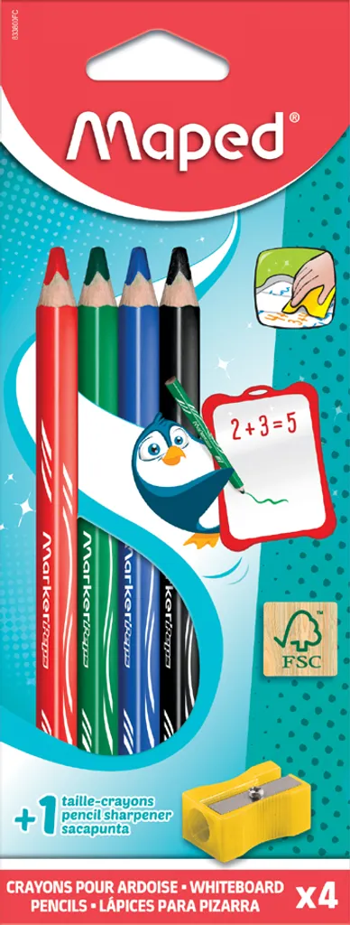 Maped Marker'Peps 833800FC - 4 Pennarelli Lavagna Lavabili per Bambini