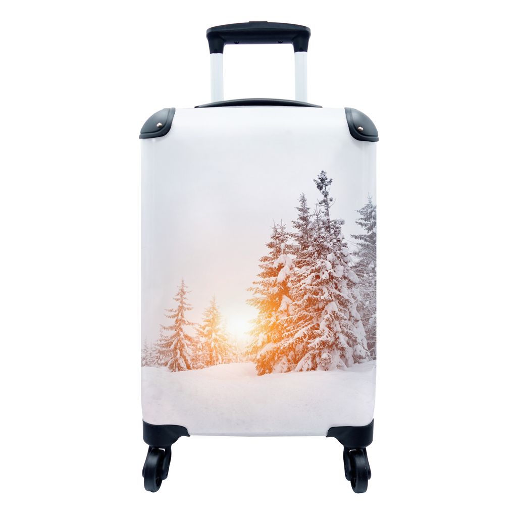 MuchoWow Koffer Handgepäck Trolley Rollkoffer Kleine Reisekoffer mit 4 Rollen - Sonne - Bäume - Schnee - Cabin Size < 55x40x23 cm & 55x40x20 cm...