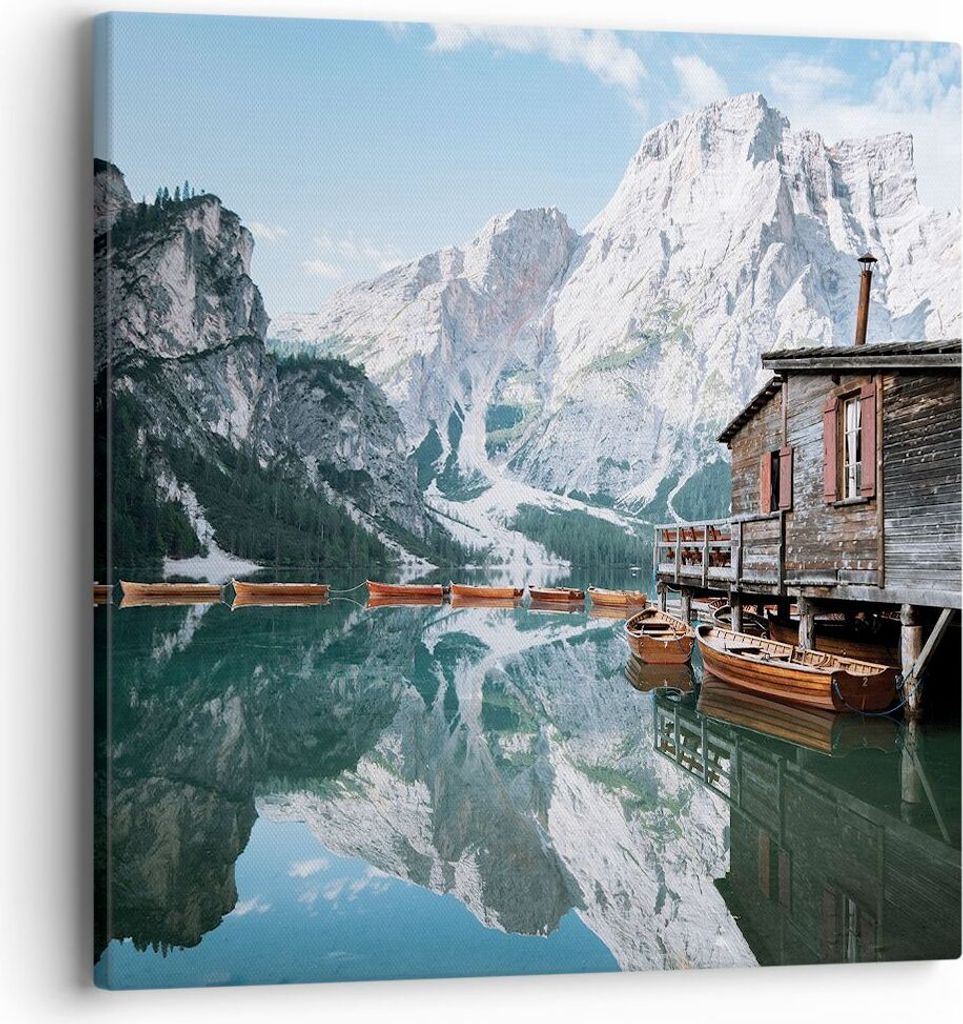 Bild auf Leinwand - Leinwandbild - Einteilig - Cottage Oben Der See - 40x40cm - Wand Bild - Wanddeko - Wandbilder - Leinwanddruck - Bilder - Wandde...