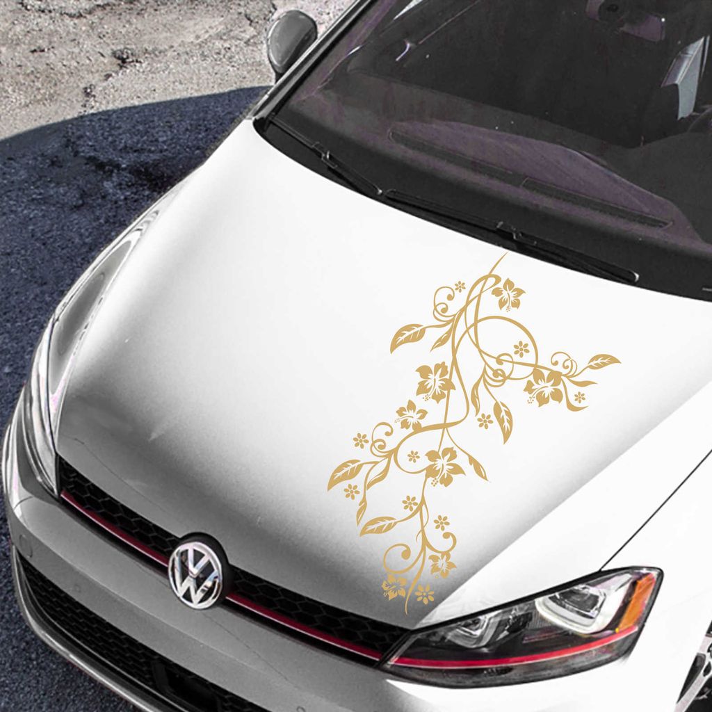 Aufkleber - Autoaufkleber "Blumenranke Eva" 115cm x 80cm gold - Tuning Carystyling Heckscheibe Auto