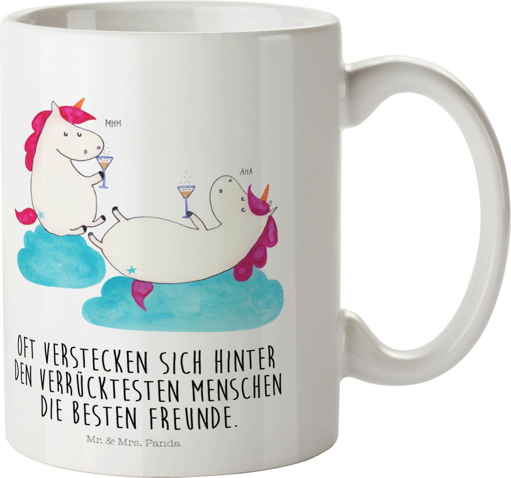 Mr. & Mrs. Panda Mehrwegbecher Einhorn Sekt - Weiß - Geschenk, Korken, Plastikbecher, Unicorn, Freundin, Trinklernbecher, Einhörner, Haferl, Pott...