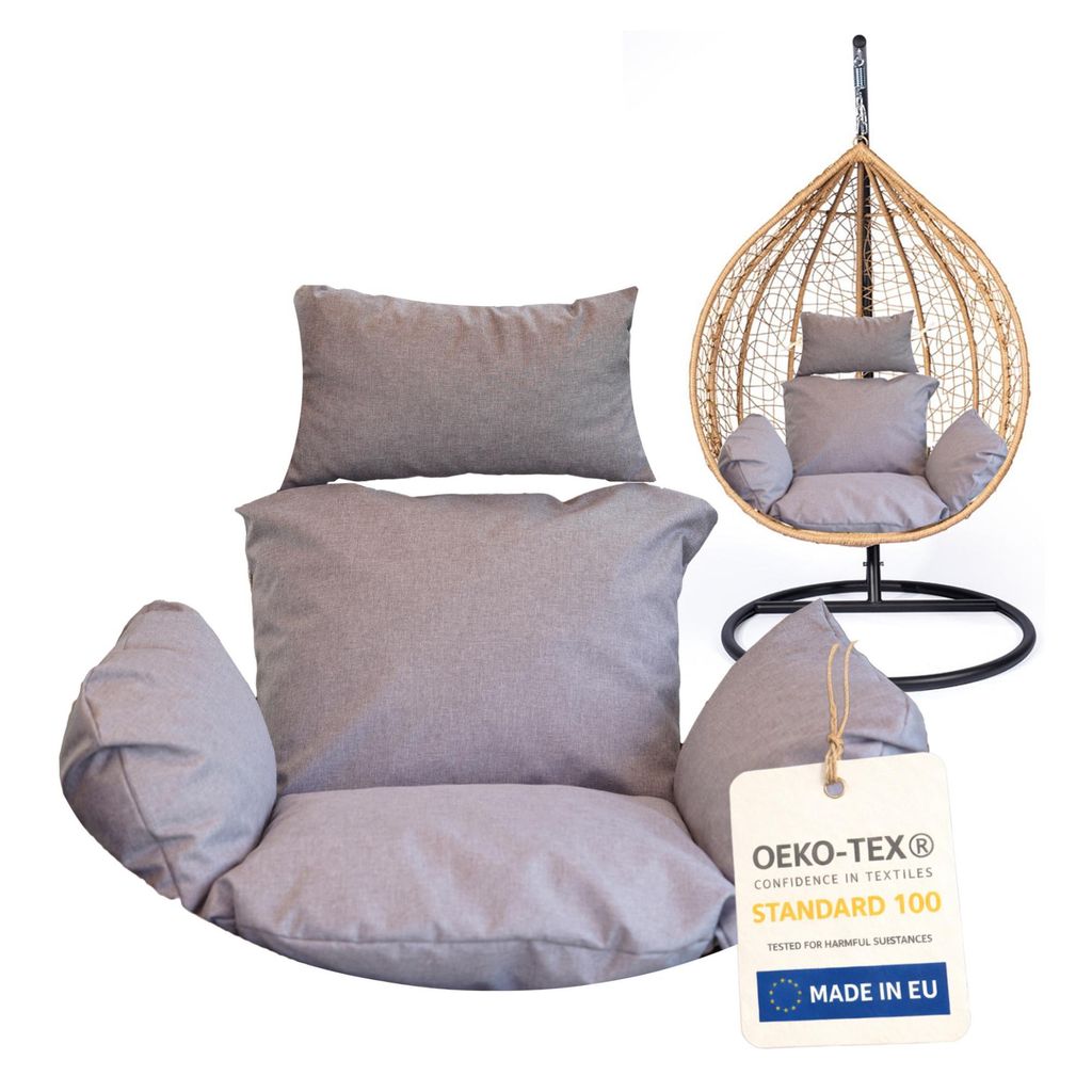 Hängesessel Kissen, Polster für Polyrattan / Rattan Hängeschaukel, Hängekorb, Schaukel Korb, Nur Kissen, Rückenkissen - hellgrau