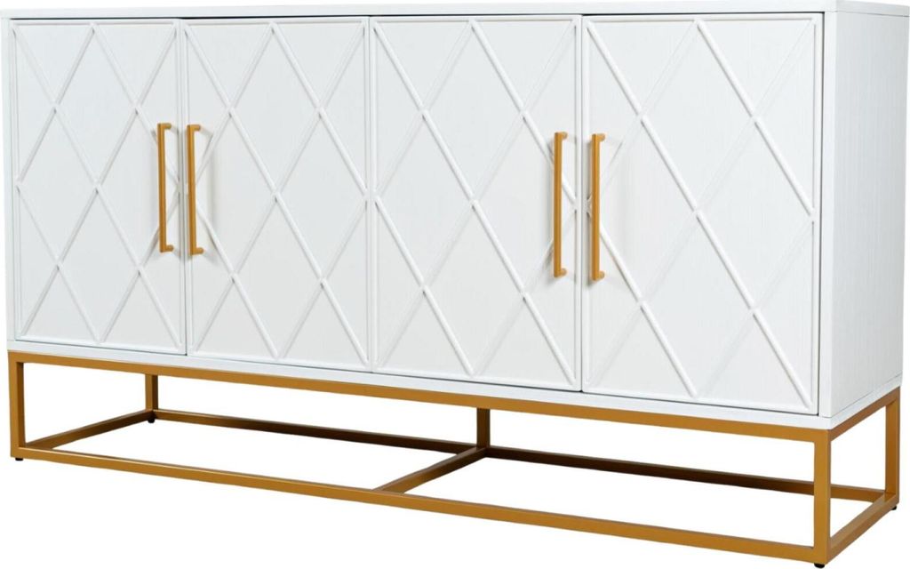 FURNLUX Anrichte Avola Weiss Und Gold 153cm / Hauptfarbe: Weiß / Abmessungen: 153 x 82 x 41 cm