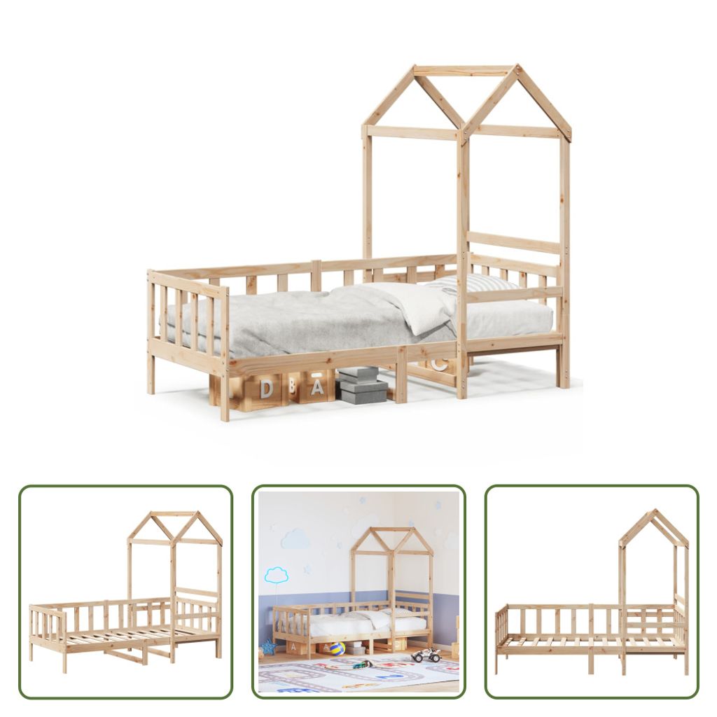 The Living Store Tagesbett mit Dach 80x200 cm Massivholz Kiefer