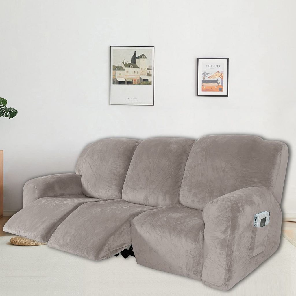 20 Stück Samt Stretch Recliner Sofa Schonbezüge Abdeckung Möbelschutz für 20  Sitzer Couch,Hellgrau