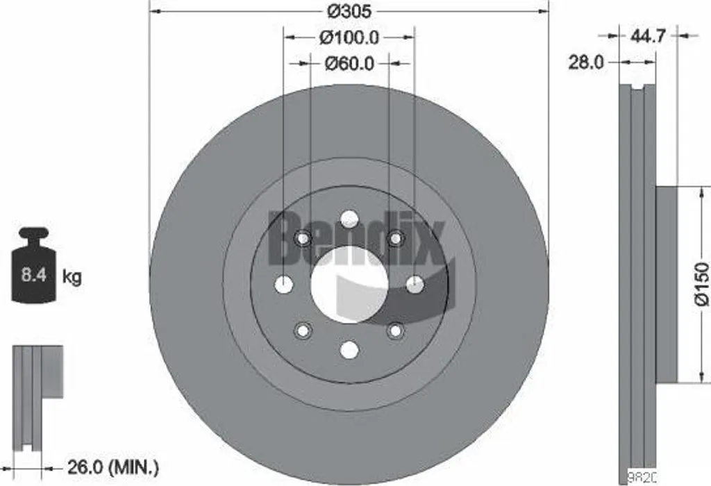 Bendix BDS2224 Disque de Frein OE 51778054 pour Grande Punto et Punto