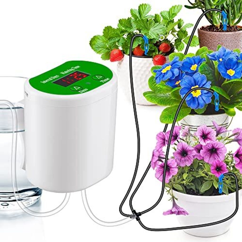 K-Knoon Automatisches Bewässerungssystem, zeitgesteuerte Geräte, Garten -Terrasse Tropfbewässerungs -Kit Urlaubsschrankpflanzen
