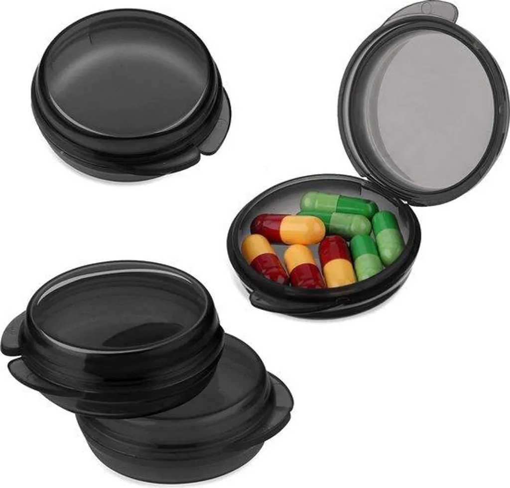 Petite boîte à pilules noire portable et discrète pour vos médicaments