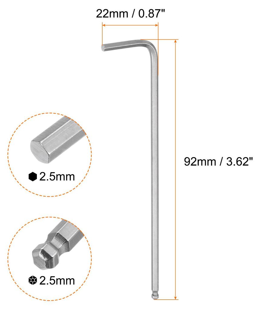 Innensechskantschlš¹ssel mit Kugelkopf 2,5 mm L-Form Langer Arm Sechskantschlš¹ssel Metrische Schraubenschlš¹ssel aus Chrom-Vanadium-Stahl Re...