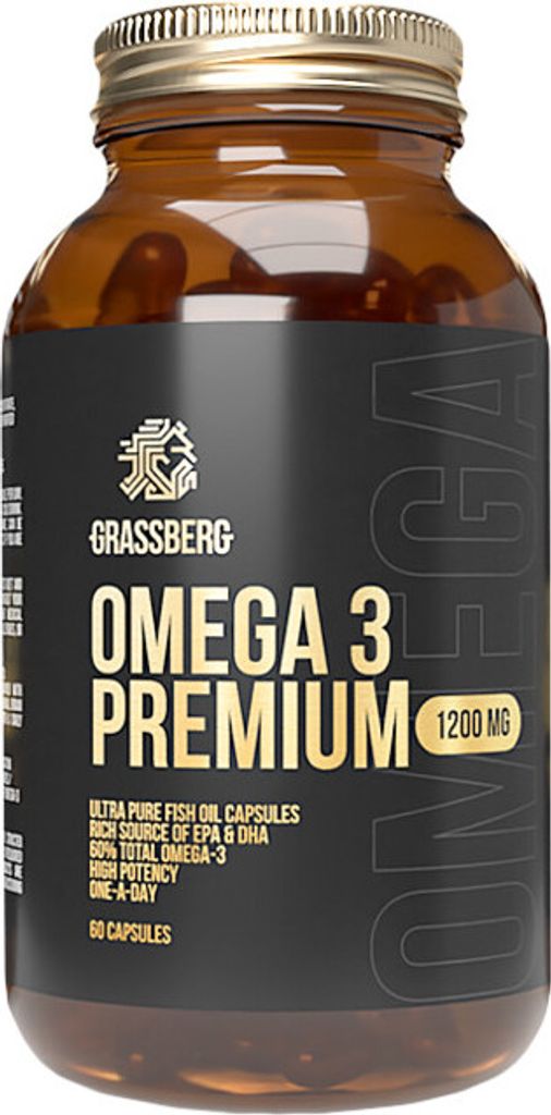 Grassberg Omega-3 Premium 1200 mg 90 capsules / Omega 3 / Fischöl / Fischölkonzentrat in pharmazeutischer Qualität mit einem Gehalt von bis zu 6...