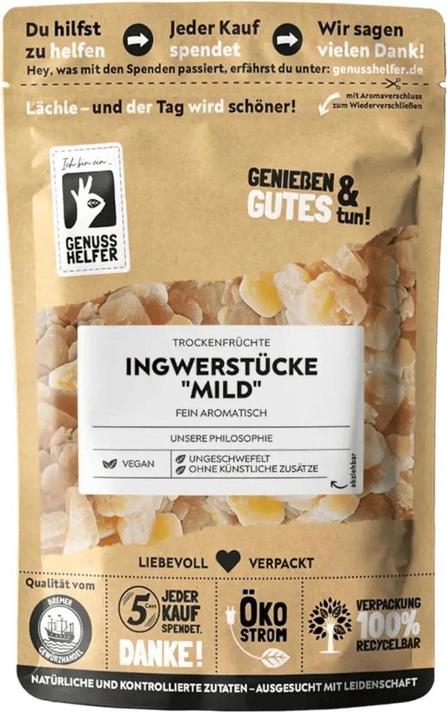Ingwerstücke mild, kandiert, mild im Geschmack, leckerer Snack, 200g