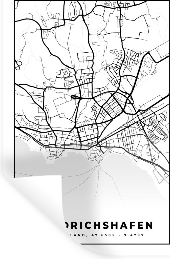 MuchoWow Wandtattoo Wandsticker Wandaufkleber Friedrichshafen - Karte - Stadtplan - Karte 40x60 cm Selbstklebend und Repositionierbar - Wierderve...