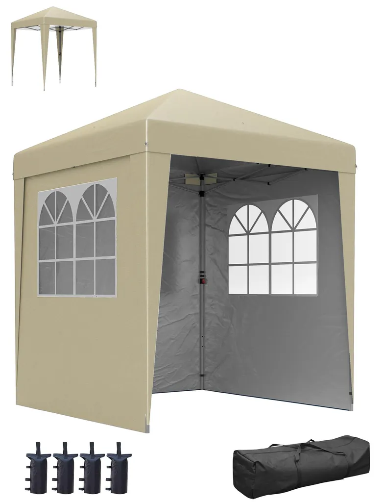 Tonnelle Barnum de Jardin Pliante Pop-up Beige avec 3 Parois Latérales