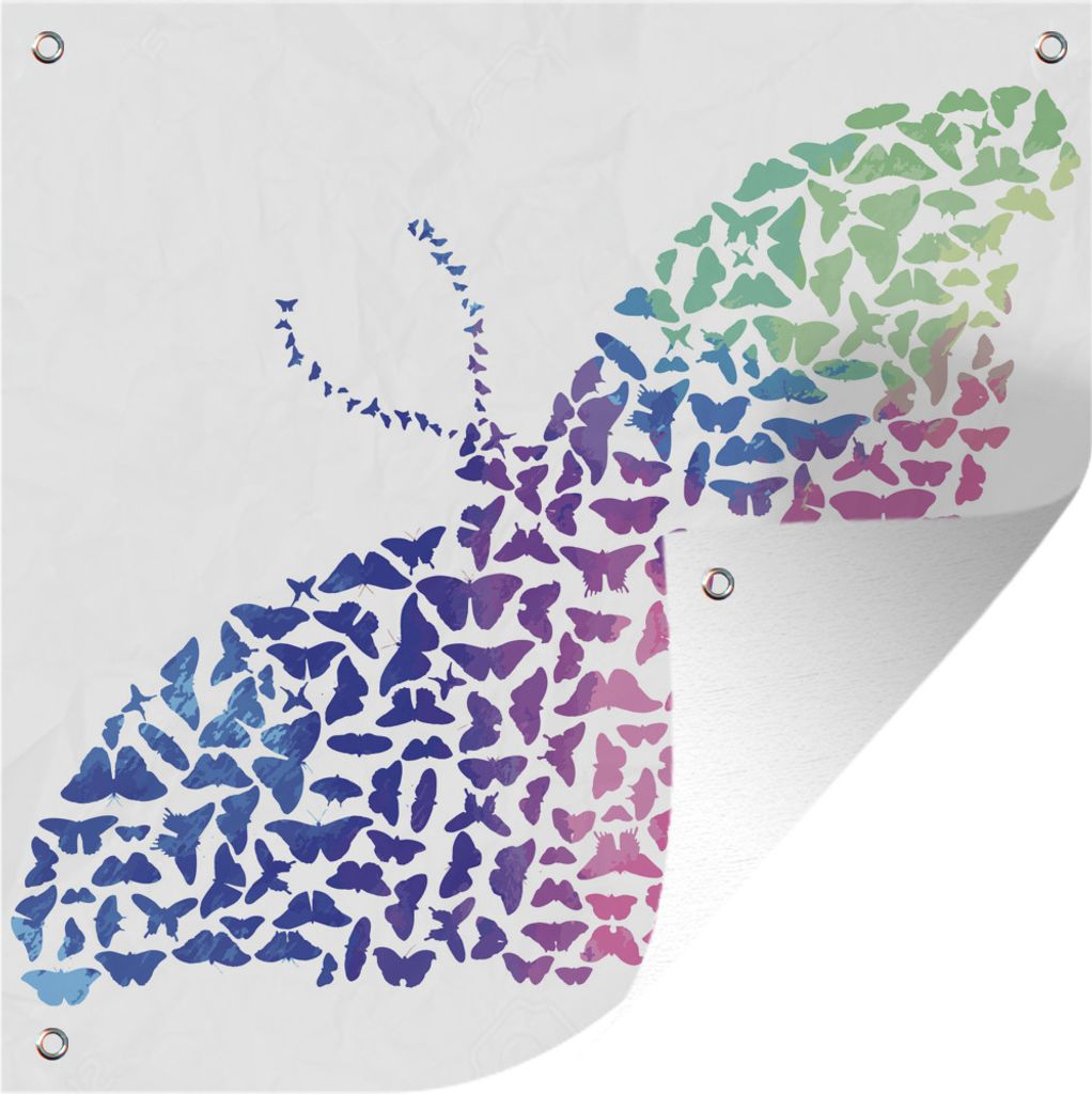 MuchoWow 100x100 cm Outdoor-Poster Gartendeko Sichtschutz Garten Poster für den Garten Eine Illustration eines Schmetterlings auf weißem Hinter...