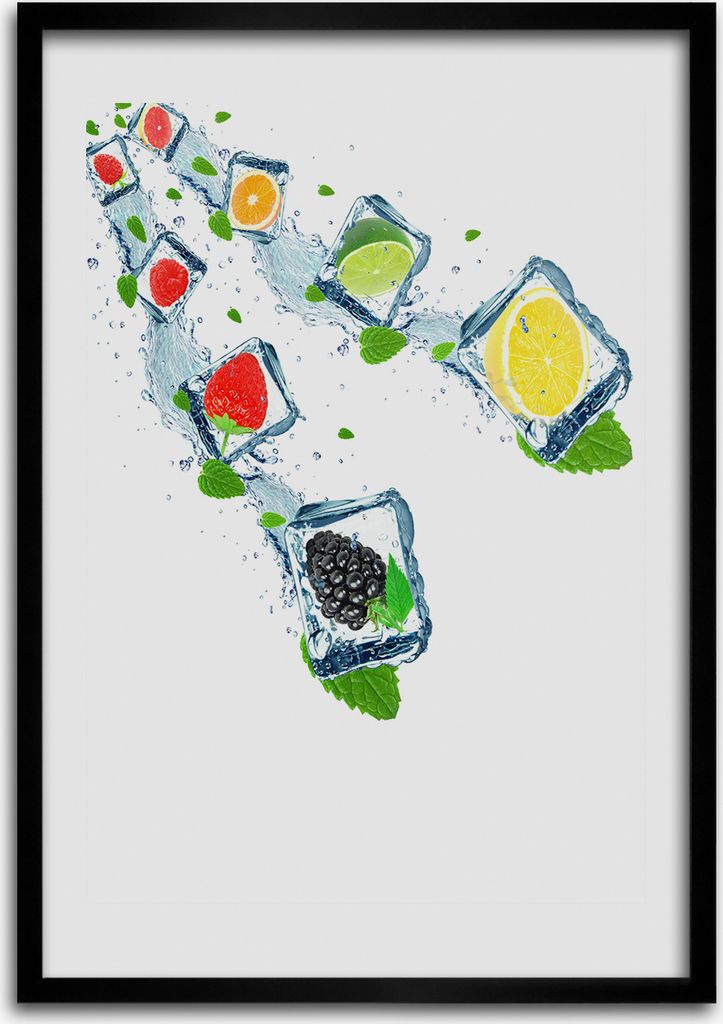 Bild - Bilderrahmen - 50 cm x 70 cm - MDF - Rahmen - Wandkunst Frucht und Eis