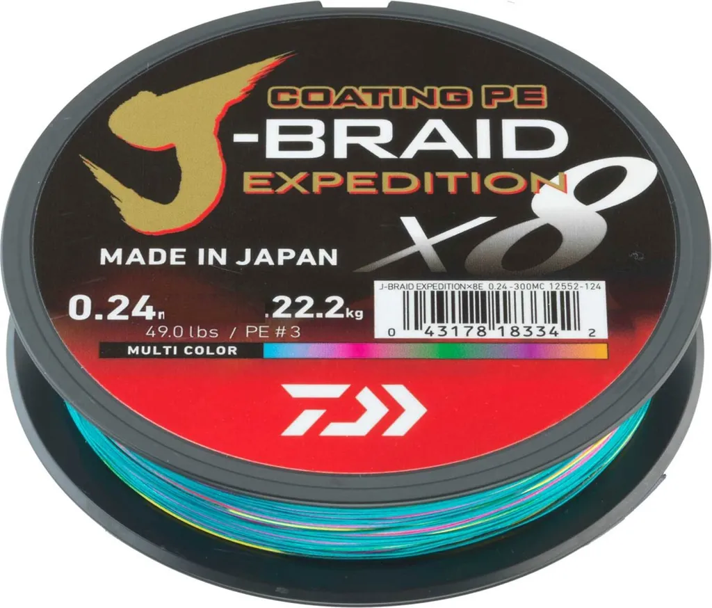Tresse Daiwa J-Braid Expedition X8E 0.22mm 300m pour Pêche aux Leurres