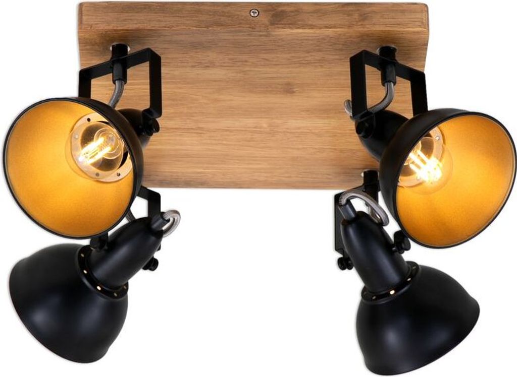 Spotleuchte dreh- & schwenkbar 4x E14 25 W Schwarz-Gold Holz Briloner