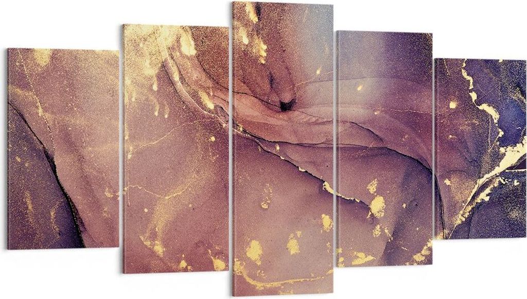 Bild auf Leinwand - Leinwandbild - 5 Teile - Stein Gold Marmor - 160x85cm - Wand Bild - Wanddeko - Wandbilder - Leinwanddruck - Bilder - Wanddekora...