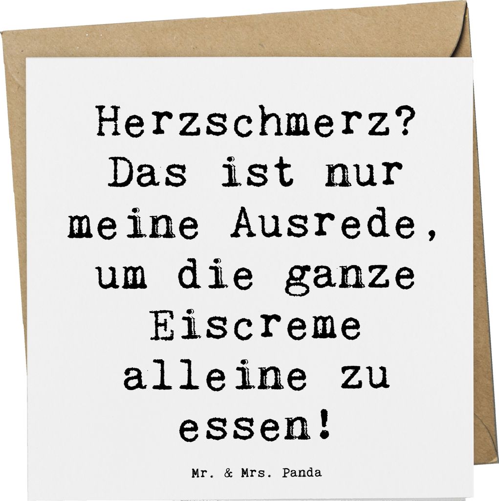 Mr. & Mrs. Panda Grußkarte Spruch Herzschmerz Eiscreme - Weiß - Geschenk, Glückwunschkarte, anlasskarte, faltkarte, Gefühle, Klappkarte, allein...