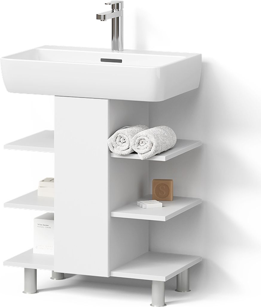 Waschbeckenunterschrank Livinity Fucino Weiß 60 x 70 cm mit 6 Ablage, Model 52995