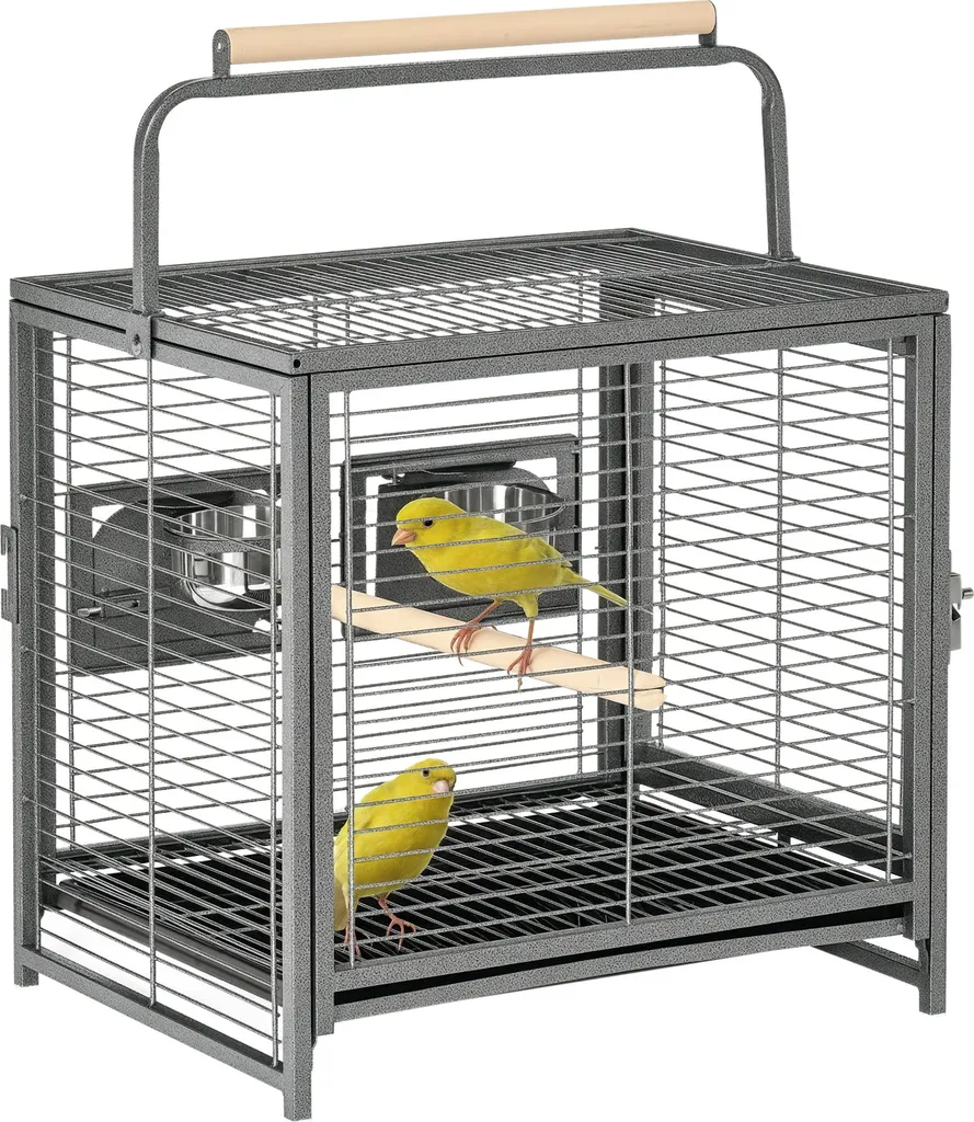 Cage de transport PawHut en acier pour perroquets avec 2 bols et perchoirs