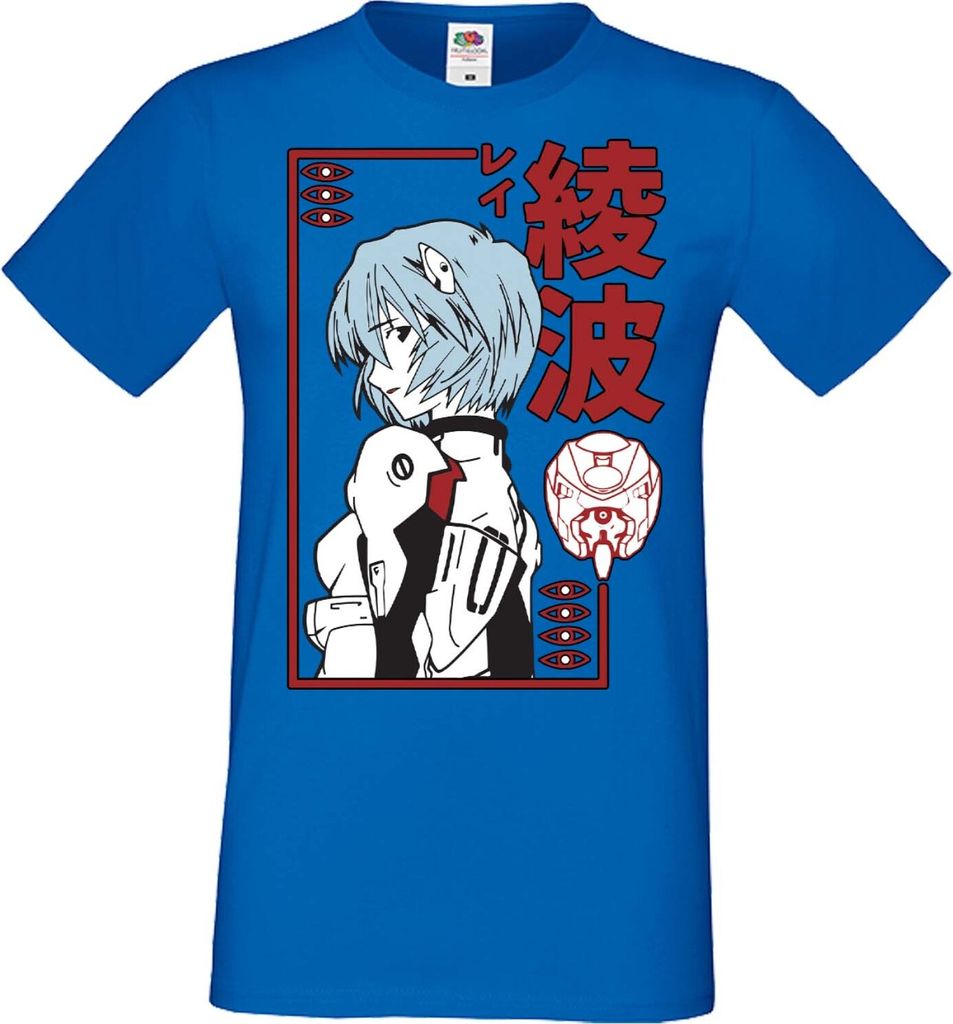 Herren T-Shirt Manga Anime Neon Anime Genesis Manga Evangelion Rei Ayanami Genesis Rei Ayanami, Man 2XL / Blau