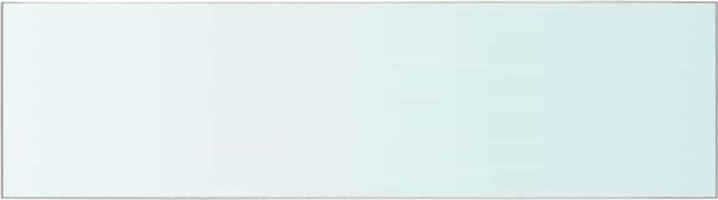 A plain white background with a subtle gradient to light blue on the right side, showcasing a transparent glass shelf.