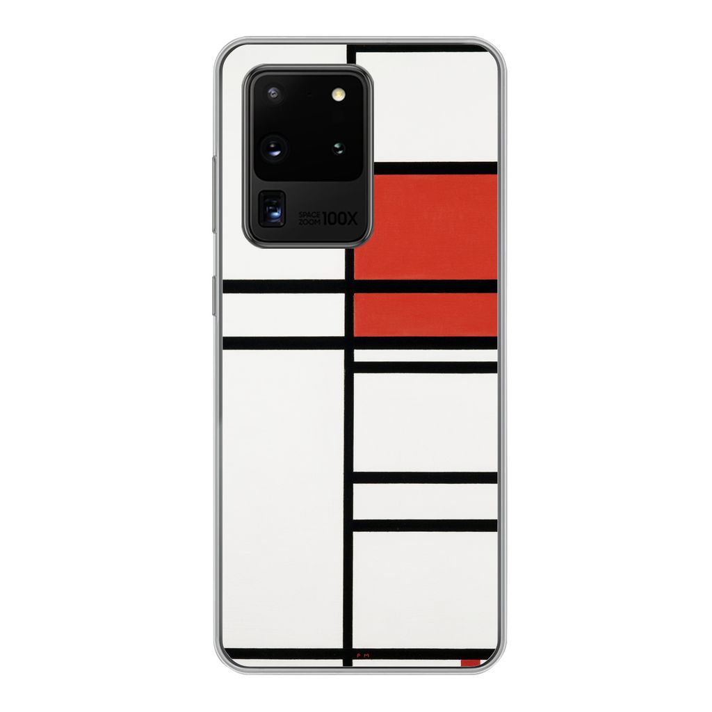 MuchoWow Handyhülle Schutzhülle Hülle für Samsung Galaxy S20 Ultra Komposition mit Rot und Weiß - Piet Mondrian Silikon Softcase Handy Hüll...