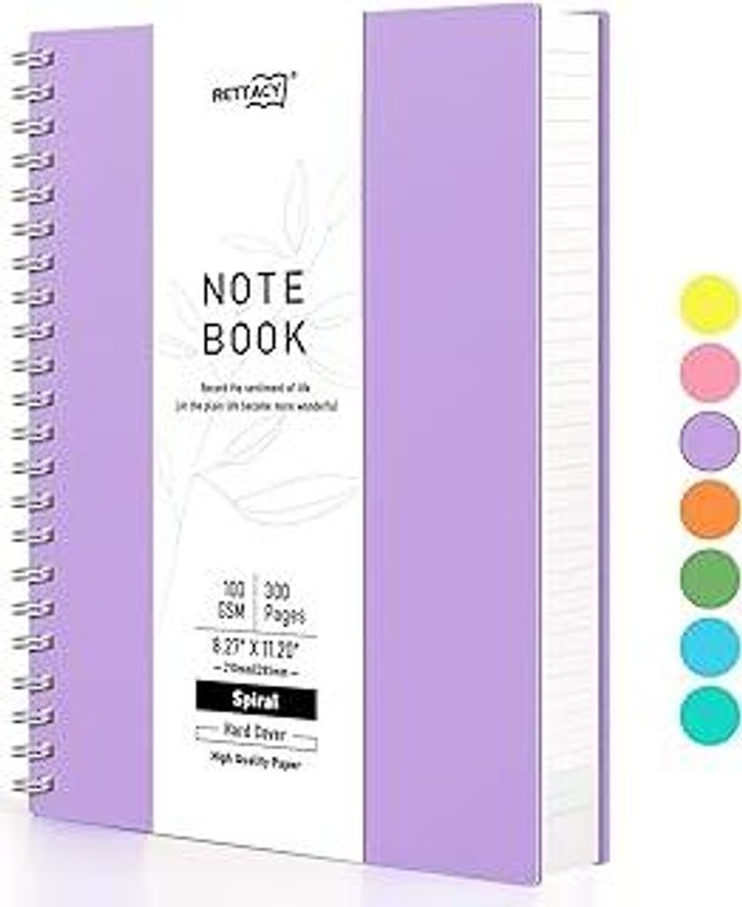 RETTACY A4 Notizblock, Notizbuch, Spiralgebundene Notizbücher, 150 Blatt/300 Seiten Zum Schreiben, 100 G/m² College-liniertes Papier, PVC-Hardcov...