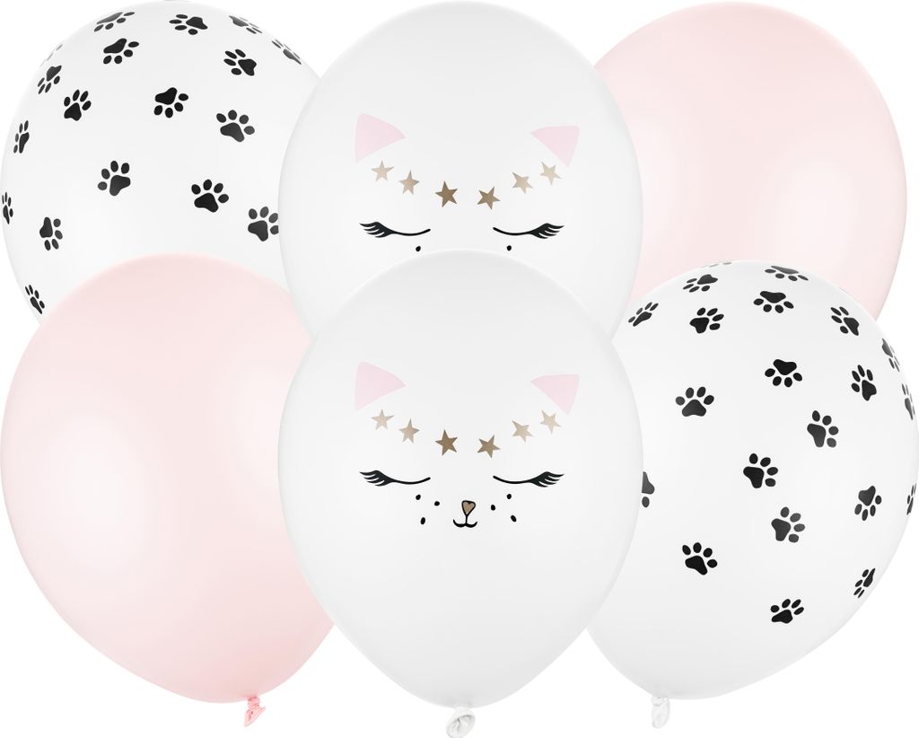 Palloncini gattino 30cm bianco rosa nero set da 6 Immagine del prodotto 