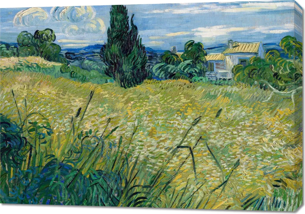 Quadro Van Gogh Campo di Grano Verde con Cipresso 100x70 Stampa Tela