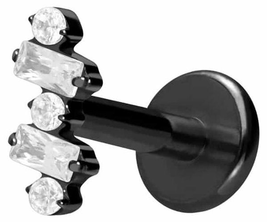 Ohrpiercing, Nasenpiercing Titan Labret mit Push Fit EINGEFASSTE KRISTALLE Schwarz Stablänge: 7mm | Stabstärke: 1mm