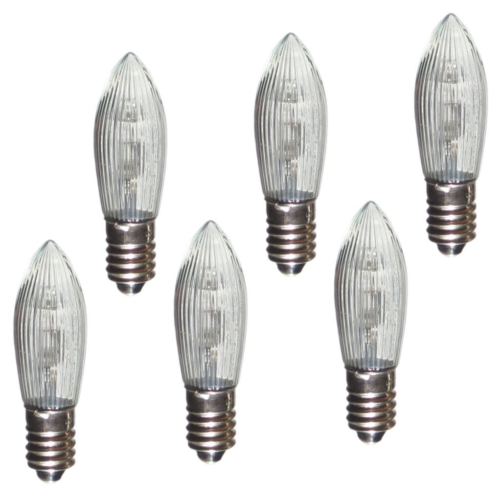 A group of LED replacement bulbs arranged on a white background.