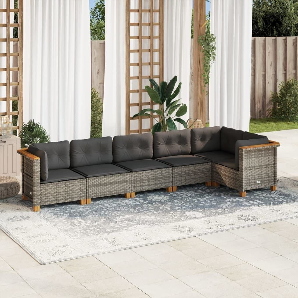 Maison Exclusive - 6-tlg. Garten-Sofagarnitur mit Kissen Grau Poly Rattan