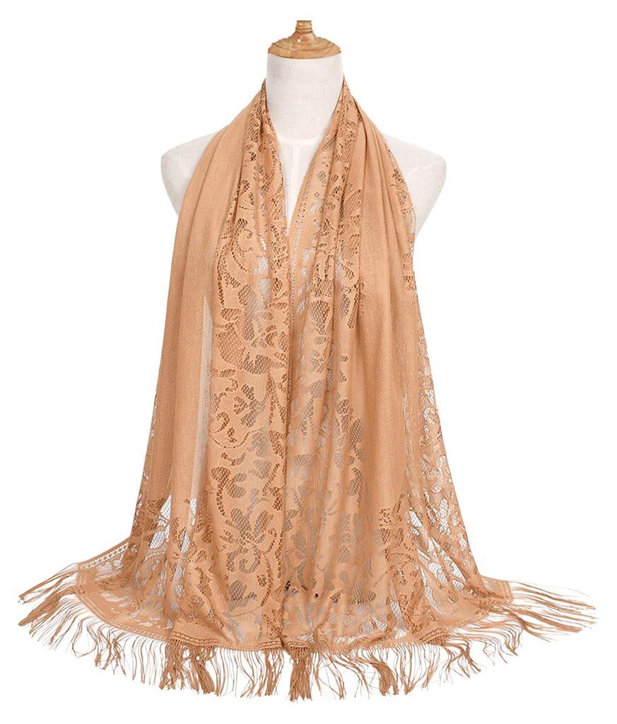Damen-Schal mit durchbrochener Stickerei, Blumenmuster, Quasten am Saum, UV-Schutz, Nacken- und Schulterbedeckung