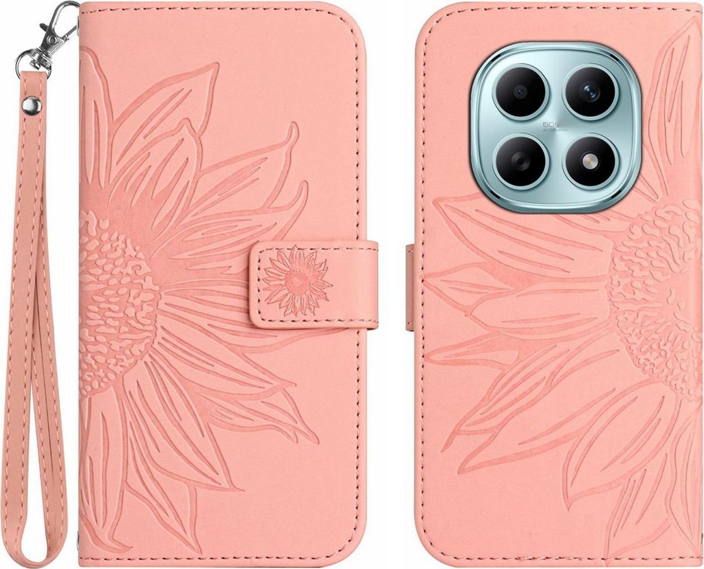 Xiaomi Redmi Note 15 / Poco M8 Hülle - Coverup Sonnenblume Klapphülle mit Schlüsselband - Rosa