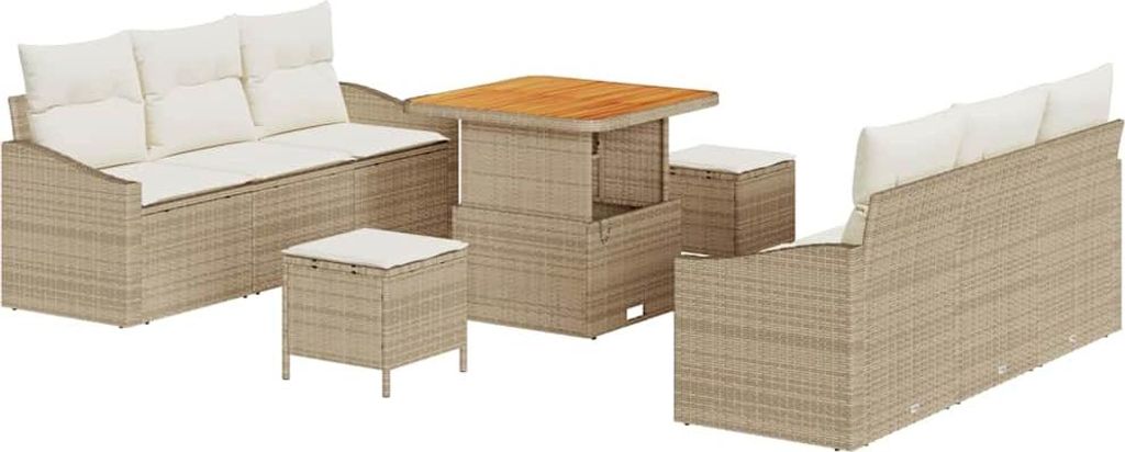 vidaXL Garten-Sofa-Set mit Kissen mit Speicher 9 pcs Beige und Creme
