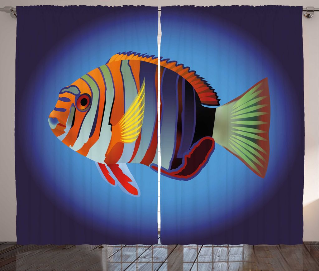 ABAKUHAUS Ozean Rustikaler Gardine, Tropical Exotic Seefisch, Schlafzimmer Kräuselband Vorhang mit Schlaufen und Haken, 280 x 175 cm, Mehrfarbig