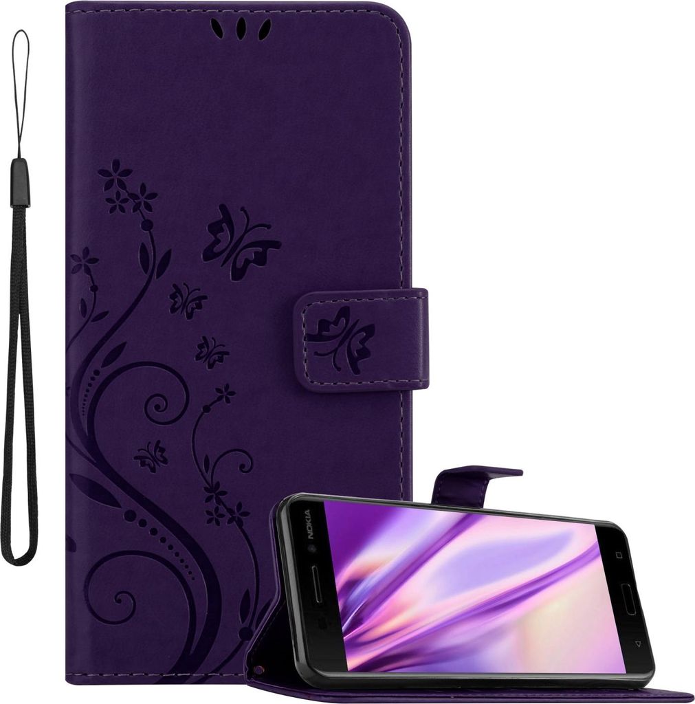 Cadorabo Hülle für Nokia 6.1 Schutz Hülle in Lila Schutzhülle Handy Hülle Etui Case Blumen Flower