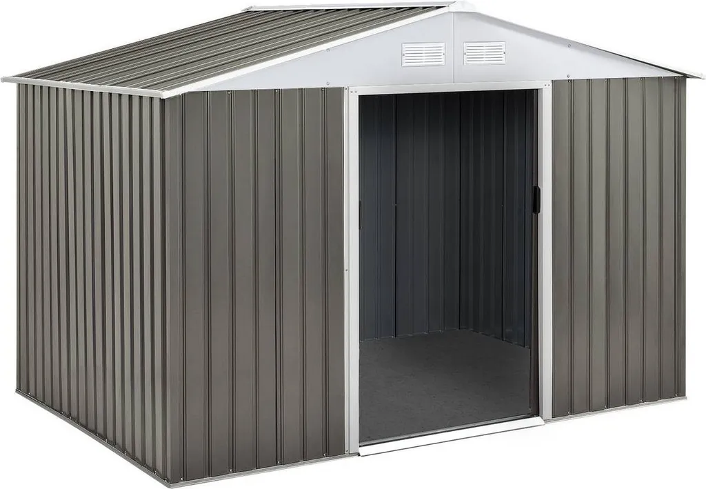 Abri de jardin métal Dallas 5,29 m2 - Cabanon de stockage taupe et blanc