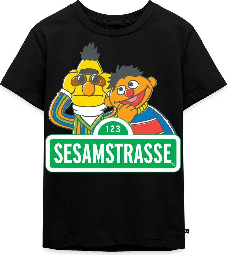 Spreadshirt Sesamstraße Schild Ernie und Bert Kinder Premium T-Shirt, 134/140 (8 Jahre), Schwarz